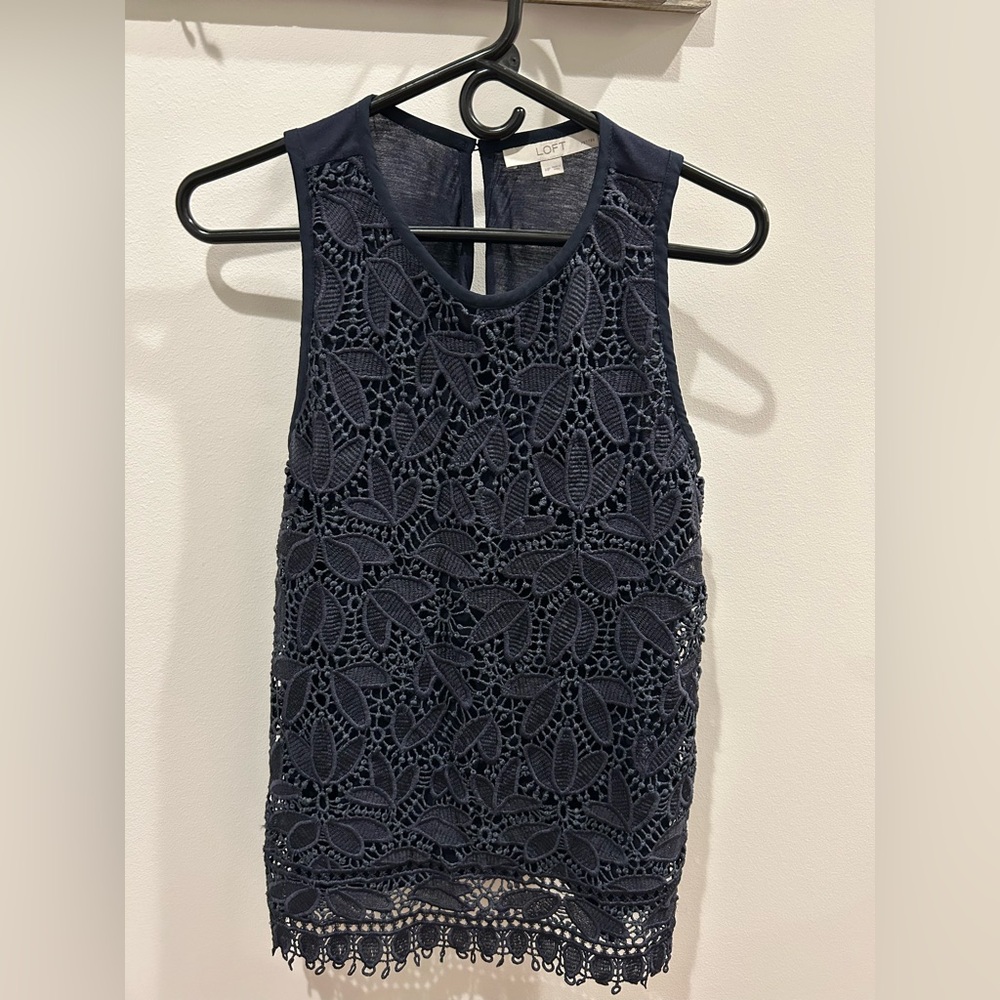 LOFT Navy Lace Top